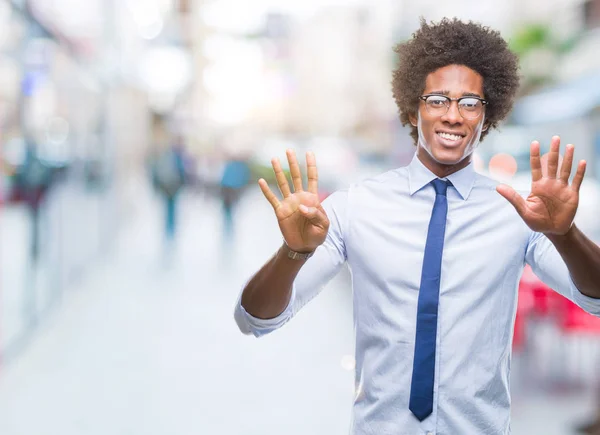 Afro American Business Man Wearing Glasses Isolated Background Showing Pointing — Stock Photo, Image