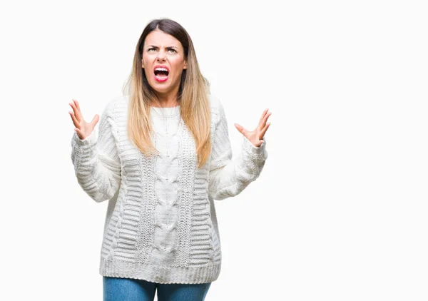 Junge Schöne Frau Lässigen Weißen Pullover Über Isoliertem Hintergrund Verrückt — Stockfoto