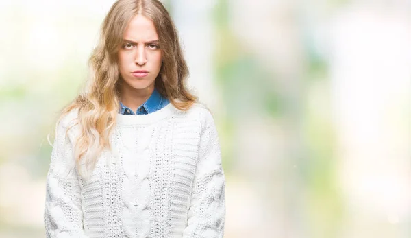 Bella Giovane Donna Bionda Che Indossa Maglione Invernale Sfondo Isolato — Foto Stock