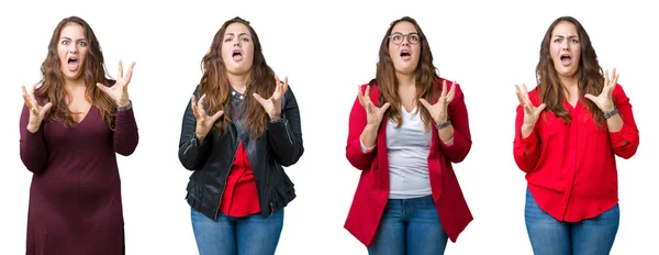 Collage Beautiful Size Business Woman Isolated Background Crazy Mad Shouting — Stock Photo, Image