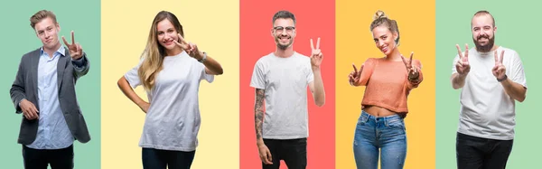 Colagem Pessoas Grupo Mulheres Homens Sobre Fundo Isolado Colorido Sorrindo — Fotografia de Stock