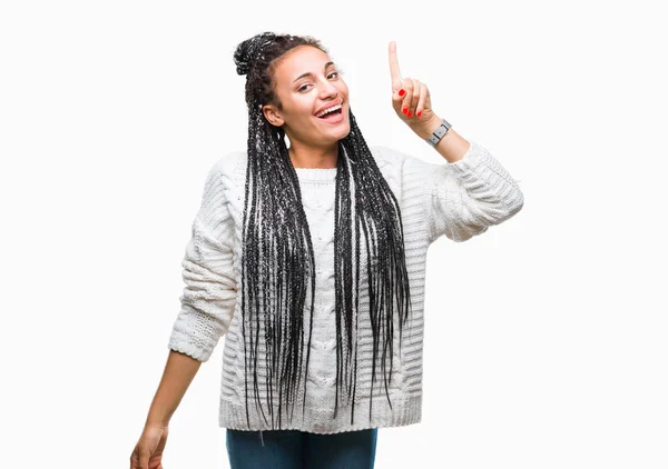 Fiatal Fonott Haj Afro Amerikai Lány Visel Pulóver Felső Elszigetelt — Stock Fotó