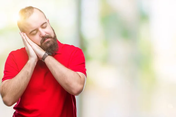 Young Caucasian Hipster Man Wearing Red Shirt Isolated Background Sleeping — Stock Photo, Image