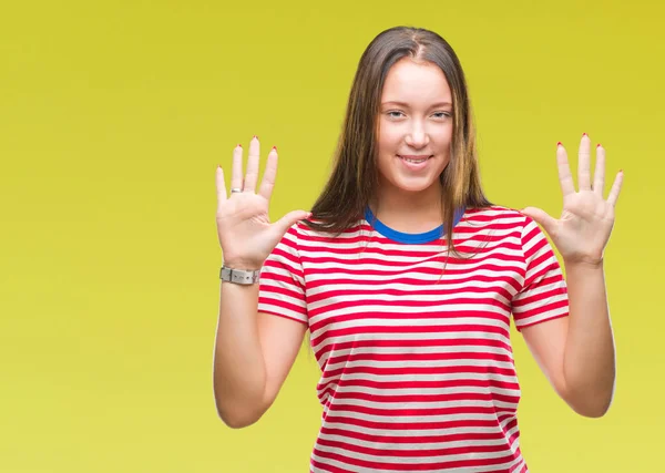 Young Caucasian Beautiful Woman Isolated Background Showing Pointing Fingers Number — Stock Photo, Image