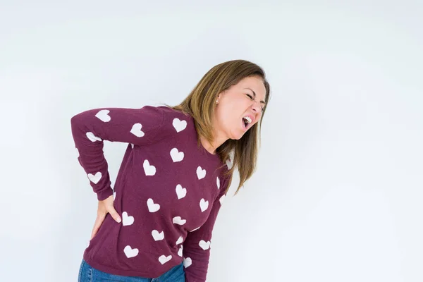 Mulher Meia Idade Bonita Vestindo Suéter Coração Sobre Fundo Isolado — Fotografia de Stock