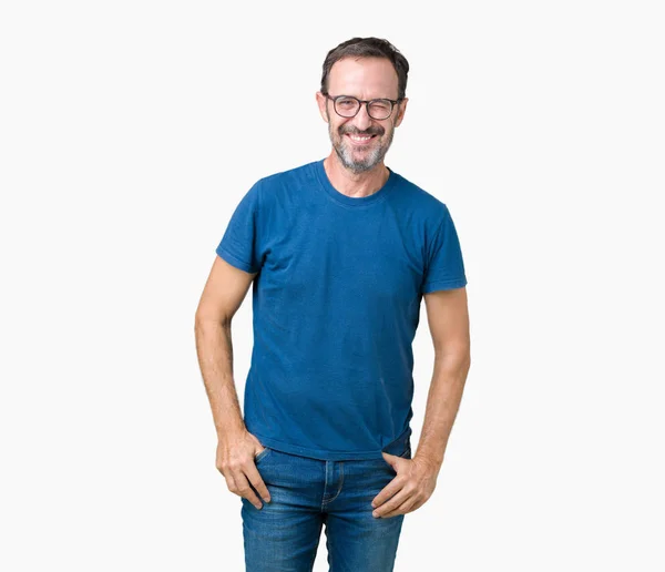 Gutaussehender Älterer Herr Mittleren Alters Mit Brille Vor Isoliertem Hintergrund — Stockfoto