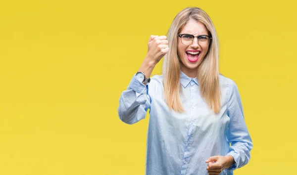 Jovem Mulher Negócios Loira Bonita Usando Óculos Sobre Fundo Isolado — Fotografia de Stock