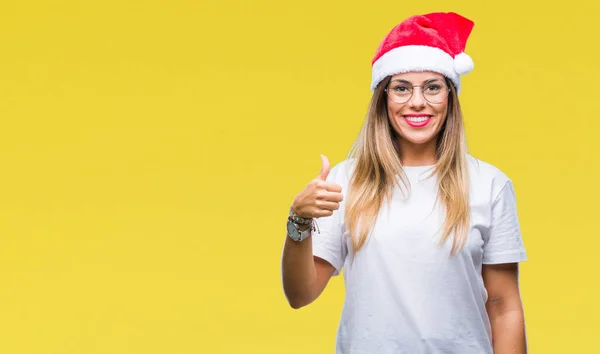 Junge Schöne Frau Mit Weihnachtsmütze Über Isoliertem Hintergrund Macht Glückliche — Stockfoto