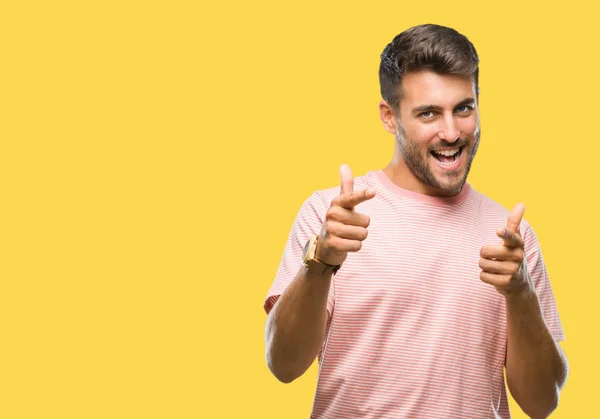 Joven Hombre Guapo Sobre Fondo Aislado Señalando Los Dedos Cámara —  Fotos de Stock