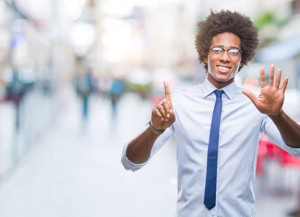 Afro American Business Man Wearing Glasses Isolated Background Showing Pointing — Stock Photo, Image