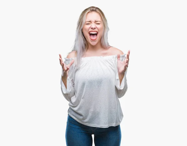 Mujer Rubia Joven Sobre Fondo Aislado Celebrando Loco Loco Por — Foto de Stock