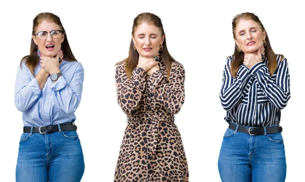 Collage Hermosa Mujer Mediana Edad Sobre Fondo Aislado Gritando Sofocar — Foto de Stock