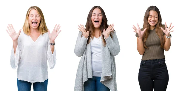 Collage Von Drei Jungen Schönen Frauen Vor Weißem Hintergrund Die — Stockfoto