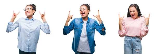 Colagem Cabelo Trançado Linda Mulher Afro Americana Sobre Fundo Isolado — Fotografia de Stock