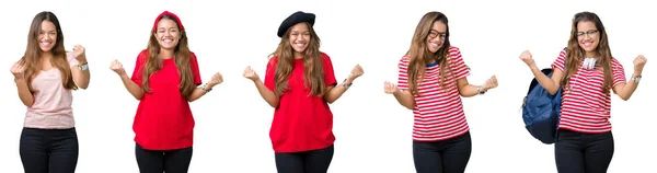 Colagem Bela Jovem Sobre Fundo Isolado Celebrando Surpreso Surpreso Pelo — Fotografia de Stock