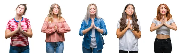 Collage Joven Hermosa Manada Mujeres Sobre Fondo Aislado Mendigando Orando — Foto de Stock