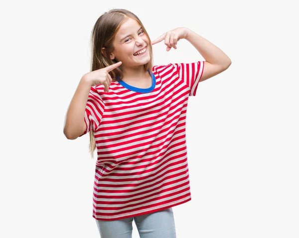 Young Beautiful Girl Isolated Background Smiling Confident Showing Pointing Fingers — Stock Photo, Image