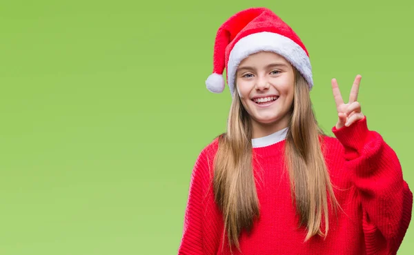 Giovane Bella Ragazza Che Indossa Cappello Natale Sfondo Isolato Mostrando — Foto Stock