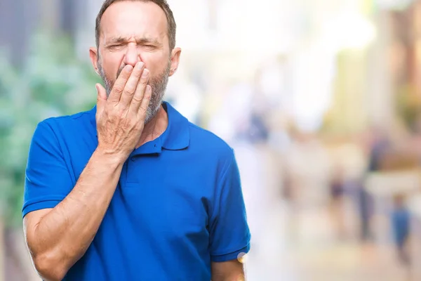 Middle Age Hoary Senior Man Isolated Background Bored Yawning Tired — Stock Photo, Image