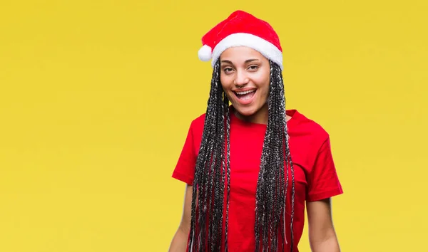 Jovem Trançado Cabelo Afro Americano Menina Vestindo Chapéu Natal Sobre — Fotografia de Stock