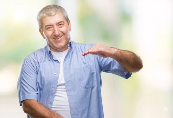 Hombre Mayor Guapo Sobre Fondo Aislado Gesto Con Las Manos —  Fotos de Stock