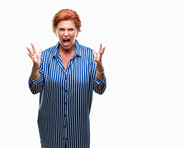 Atrractive Senior Caucasian Redhead Woman Isolated Background Crazy Mad Shouting — Stock Photo, Image