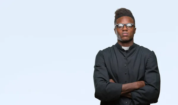 Young African American Priest Man Isolated Background Skeptic Nervous Disapproving — Stock Photo, Image