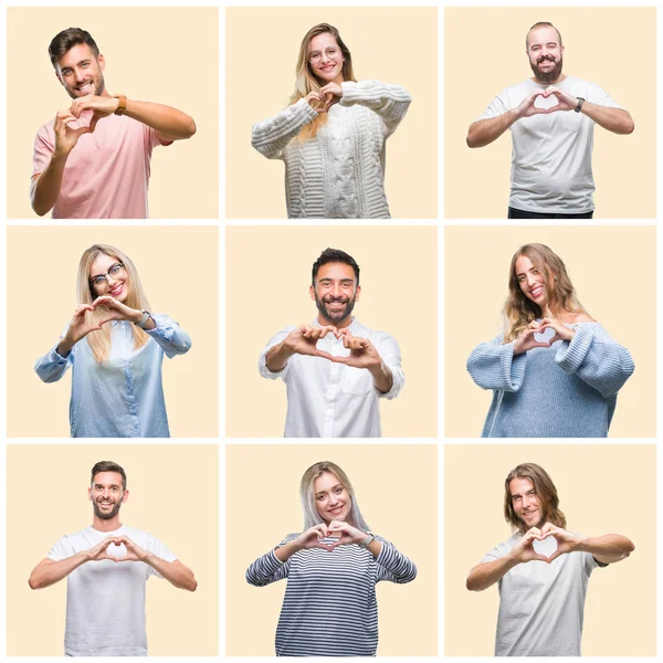 Collage Persone Gruppo Donne Uomini Sfondo Colorato Giallo Isolato Sorridente — Foto Stock