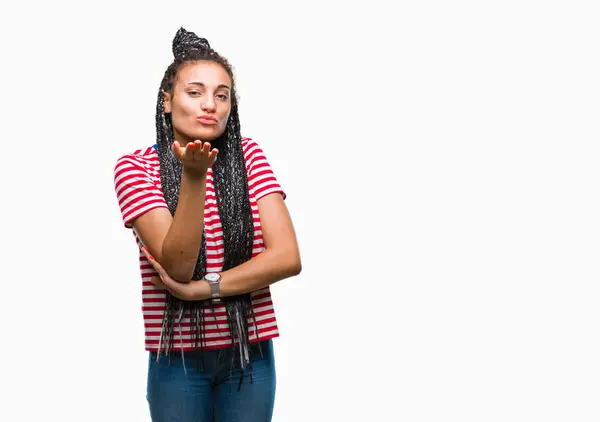 Young Braided Hair African American Girl Isolated Background Looking Camera — Stock Photo, Image