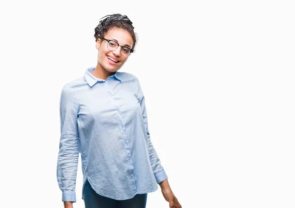 Unga Flätor Afroamerikanska Business Flicka Glasögon Över Isolerade Bakgrund Med — Stockfoto