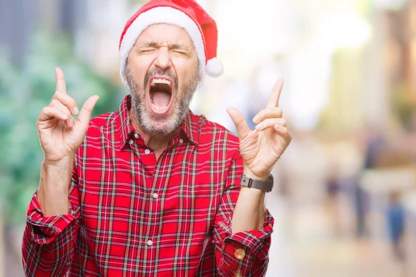 Mezza Età Hoary Uomo Anziano Indossa Cappello Natale Sfondo Isolato — Foto Stock