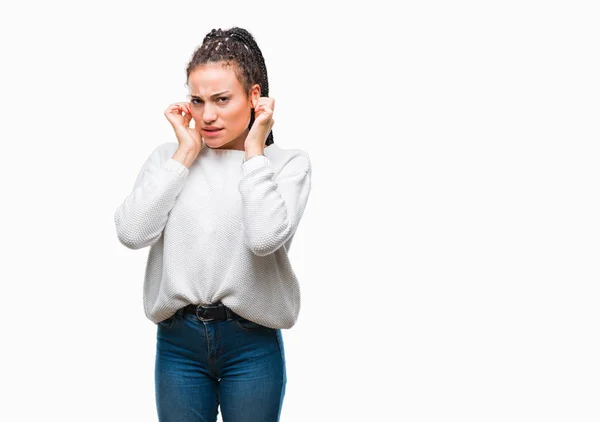 Junge Geflochtene Haare Afrikanisch Amerikanisches Mädchen Das Winterpullover Über Isoliertem — Stockfoto