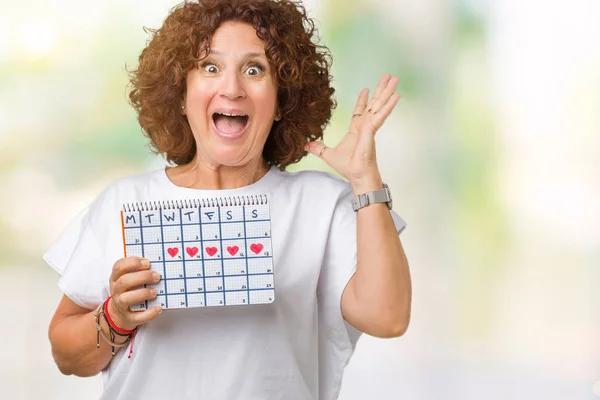 Middle Ager Senior Woman Holding Menstruation Calendar Isolated Background Very — Stock Photo, Image