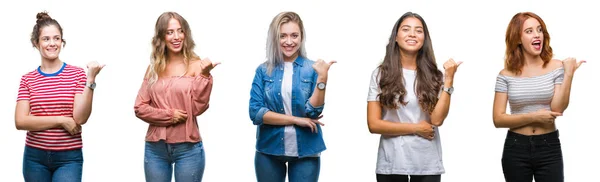 Collage Van Jonge Mooie Handgraap Van Vrouwen Geïsoleerde Achtergrond Glimlachend — Stockfoto