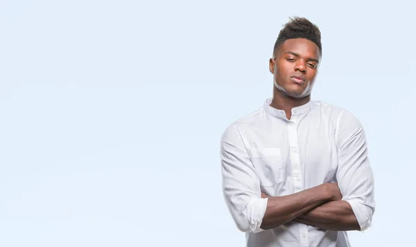 Hombre Afroamericano Joven Sobre Fondo Aislado Escéptico Nervioso Desaprobando Expresión — Foto de Stock