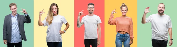 Collage Personas Del Grupo Mujeres Hombres Sobre Fondo Aislado Colorido —  Fotos de Stock