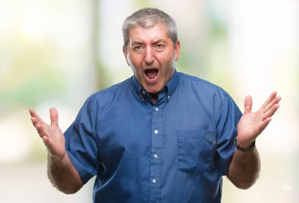 Handsome Senior Man Isolated Background Celebrating Crazy Amazed Success Arms — Stock Photo, Image