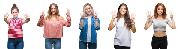 Collage Van Jonge Mooie Handgraap Van Vrouwen Geïsoleerde Achtergrond Weergeven — Stockfoto