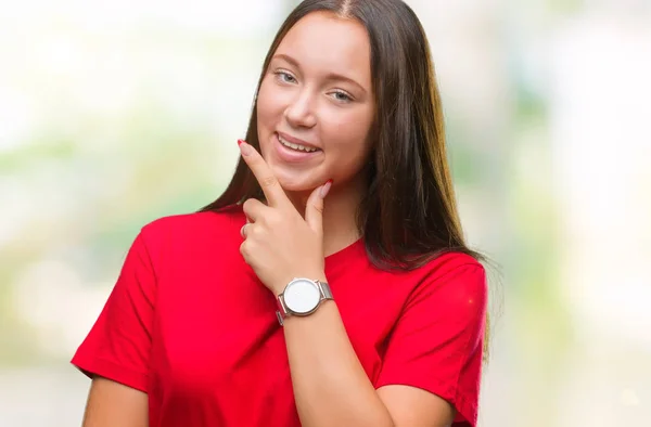 Jonge Mooie Kaukasische Vrouw Geïsoleerde Achtergrond Zoek Vertrouwen Camera Met — Stockfoto