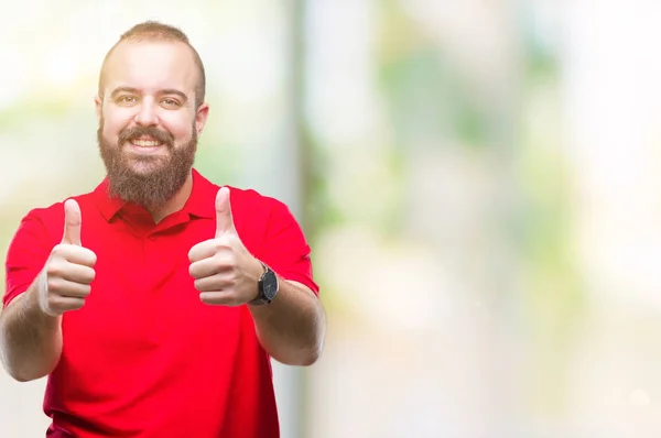 Homem Jovem Hipster Caucasiano Vestindo Camisa Vermelha Sobre Fundo Isolado — Fotografia de Stock