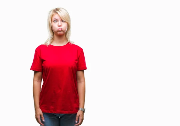 Νέοι Όμορφη Ξανθιά Γυναίκα Που Φοράει Κόκκινο Shirt Πέρα Από — Φωτογραφία Αρχείου
