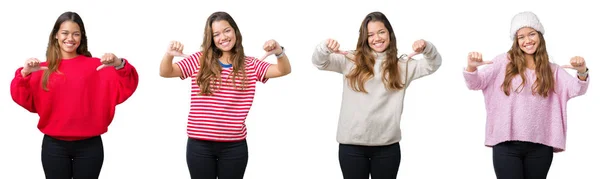 Collage Hermosa Joven Sobre Fondo Aislado Mirando Confiado Con Sonrisa —  Fotos de Stock