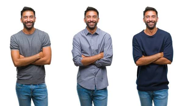 Colagem Belo Jovem Indiano Sobre Fundo Isolado Rosto Feliz Sorrindo — Fotografia de Stock