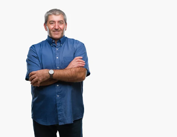 Hombre Mayor Guapo Sobre Fondo Aislado Cara Feliz Sonriendo Con — Foto de Stock