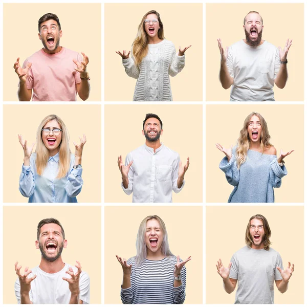 Collage Van Groep Mensen Vrouwen Mannen Kleurrijke Gele Geïsoleerde Achtergrond — Stockfoto