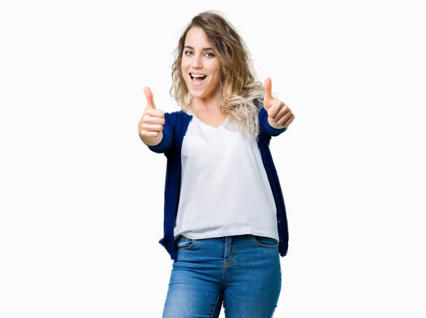 Beautiful Young Blonde Woman Isolated Background Approving Doing Positive Gesture — Stock Photo, Image