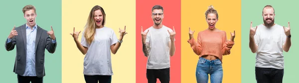 Collage Persone Gruppo Donne Uomini Sfondo Colorato Isolato Gridando Con — Foto Stock