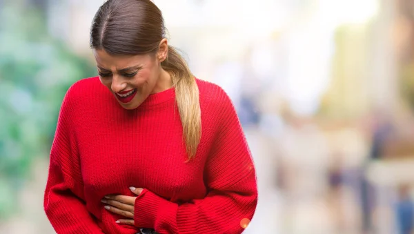 Junge Schöne Geschäftsfrau Winterpullover Über Isoliertem Hintergrund Mit Der Hand — Stockfoto