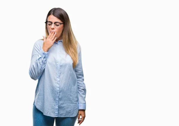 Young Beautiful Business Woman Wearing Glasses Isolated Background Bored Yawning — Stock Photo, Image
