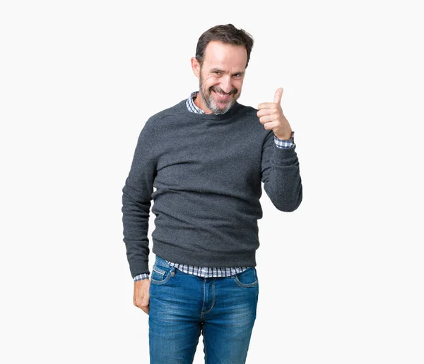 Handsome Middle Age Senior Man Wearing Sweater Isolated Background Doing — Stock Photo, Image